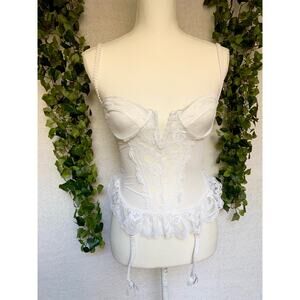 Vintage 1980's Delicates Cream White Lace Corset Bustier & Garter Straps Small